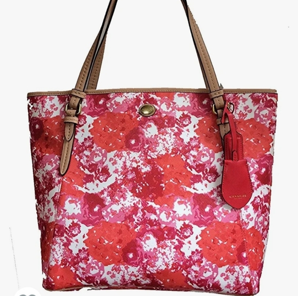 COACH pink/red floral tote bag - Picture 2 of 10